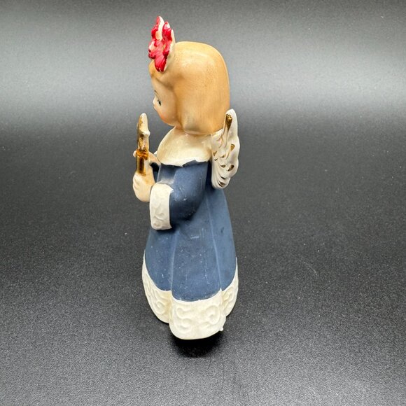 Vintage Porcelain figurine Christmas Angel Blue Poinsettia Star Japan GE6474 - Picture 4 of 6